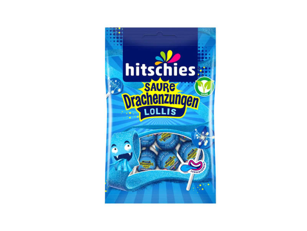 Hitschies - Saure Drachenzungen - Lollis blau - 128g; 12er Pack
