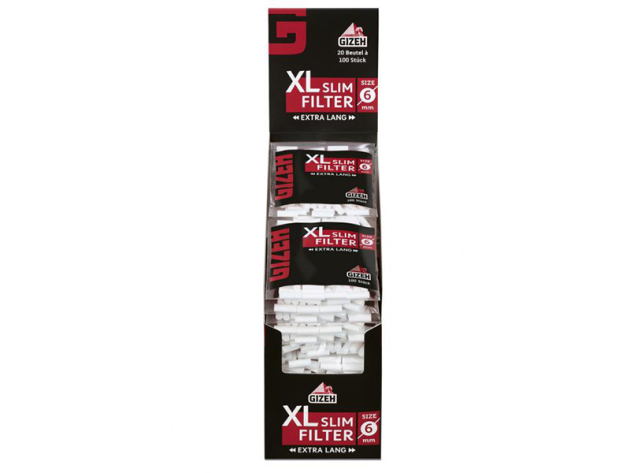 Gizeh XL Slim Filter Extra Long (6mm), 20 bags each 100 filters