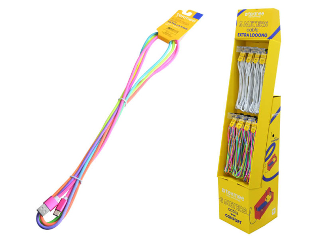 Tekmee 3m Ladekabel, USB, Type-C, Ligthning (versch. Ladekombinationen) 64er Display