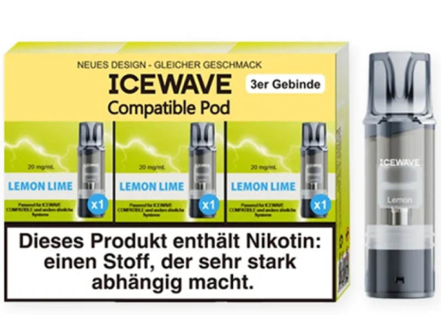 ICEWAVE 3 in 1 Pod - Lemon Lime (Limette, Zitrone) - 20mg - 3er Set