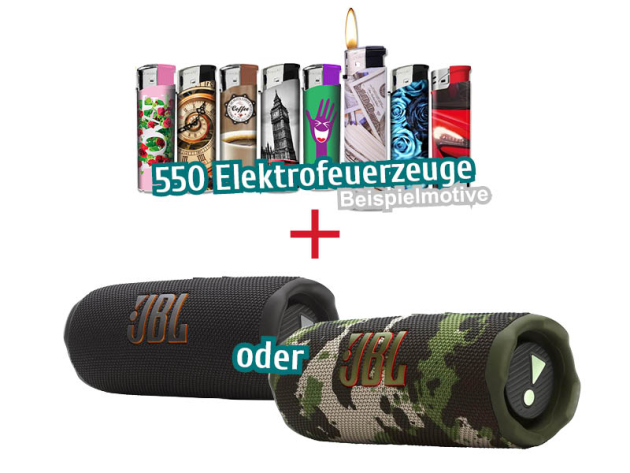 550 Elektrofeuerzeuge + JBL Flip 7, kabelloser tragbarer Bluetooth-Lautsprecher, schwarz oder Squad