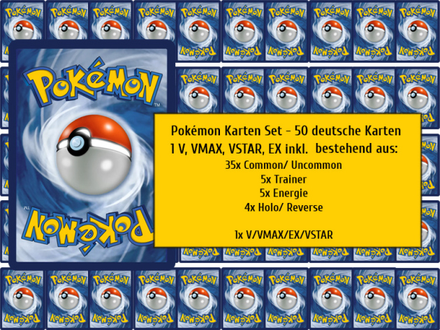 Pokémon Karten Set - 50 deutsche Karten 1 V, VMAX, VSTAR, EX inkl.
