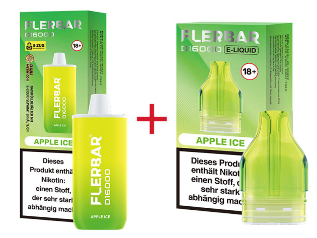 Flerbar D16000 - Apple Ice (Apfel, Ice) - 20mg - 16000 Züge