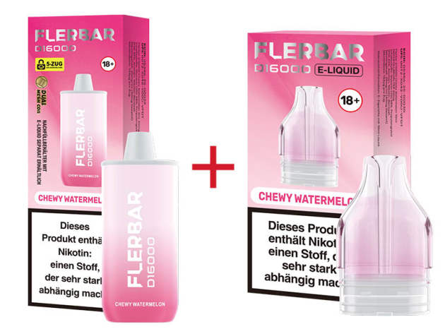Flerbar D16000 - Chewy Watermelont (Wassermelone, Kaugummi) - 20mg - 16000 Züge