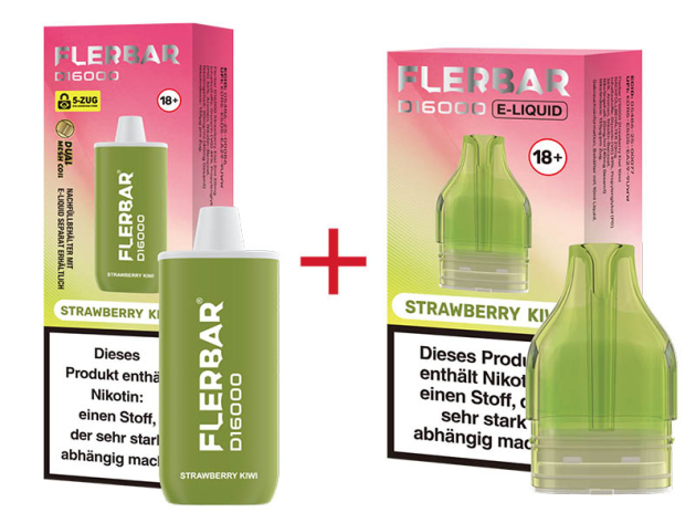 Flerbar D16000 - Strawberry Kiwi (Erdbeer, Kiwi) - 20mg - 16000 Züge