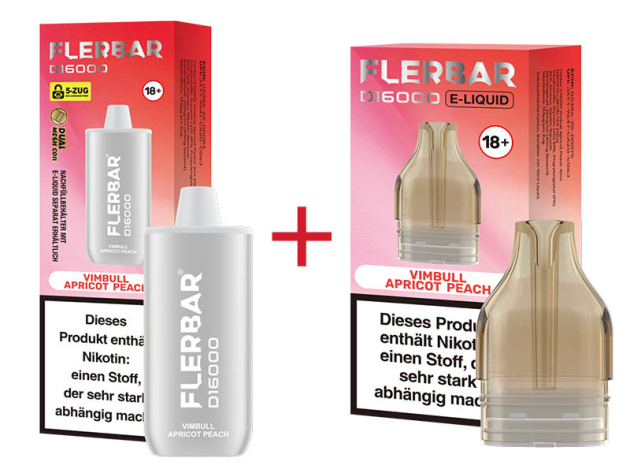 Flerbar D16000 - Vimbull Apricot Peach (Energy Drink Aprikose Pfirsich) - 20mg - 16000 Züge