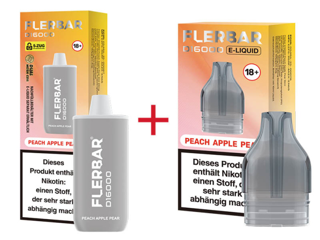 Flerbar D16000 - Peach Apple Pear (Pfirsich, Apfel) - 20mg - 16000 Züge