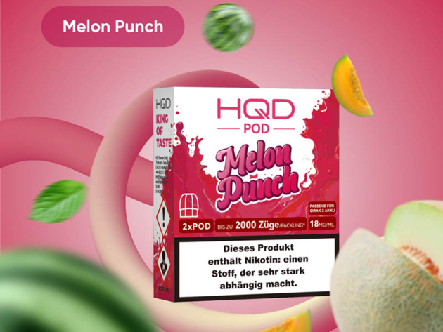 HQD Cirak 2 Pod - Melon Punch (Melone) - 18mg - 1000 Züge - 2er Set