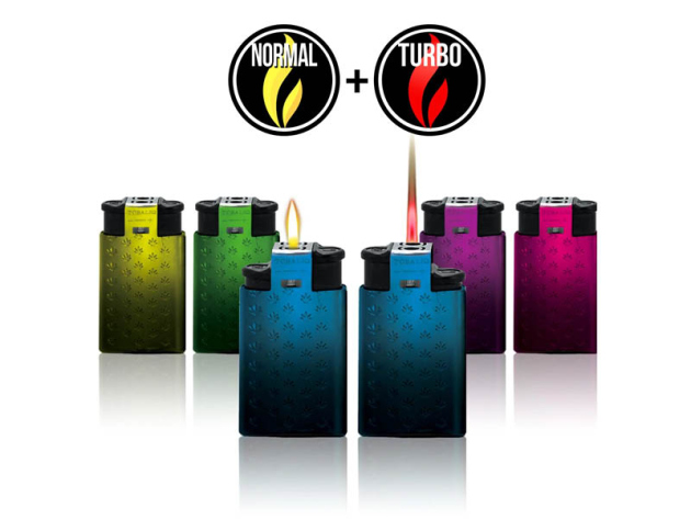 Sturmfeuerzeuge 2in1 "Feuer & Flamme" (Normal+Turbo), 5-fach sortiert, 25er Display