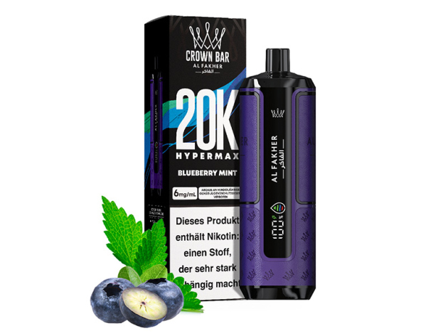 Al Fakher 20K Hypermax Big Puffs - Blueberry Mint (Blaubeere, Minze) - 6 mg - 20.000 Züge