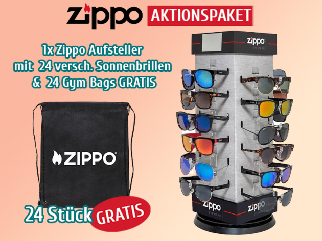 ZIPPO AKTION - Sonnenbrillen - Zippo - 24er Display + 24 Gym Bags GRATIS
