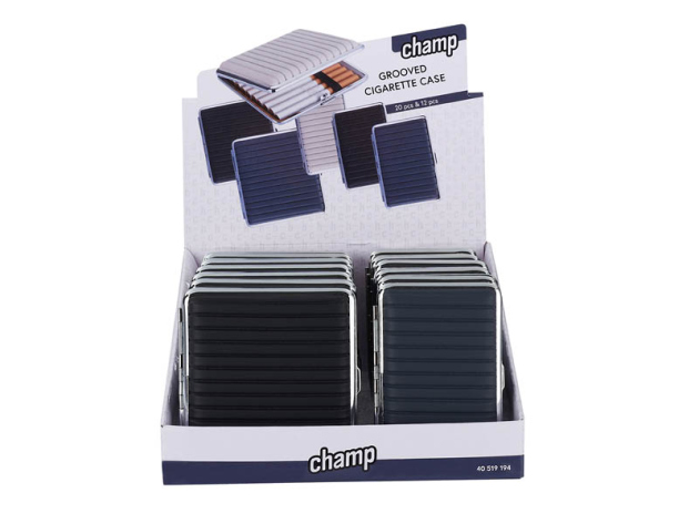 Zigarettenetuis "GROOVED", 2 Gr., 3 Farb.., mit Gummiband, 12er Display