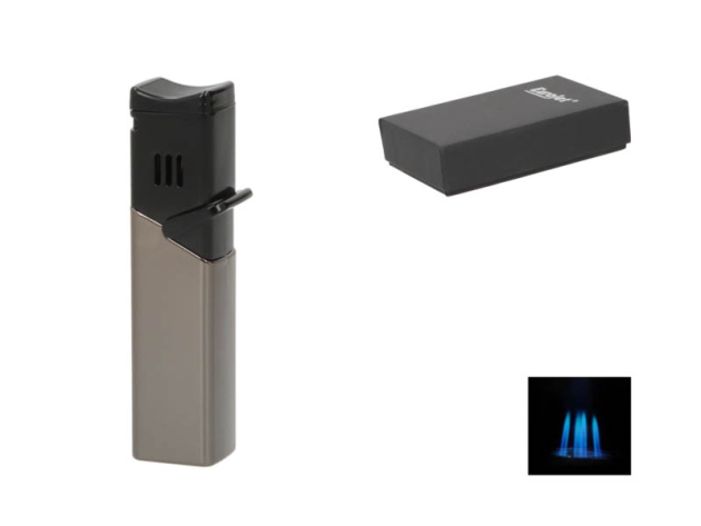 Zigarrenfeuerzeug "Schwarz/Anthrazit" 4xJet,  mit Zigarrenabl., Jet-Flamme