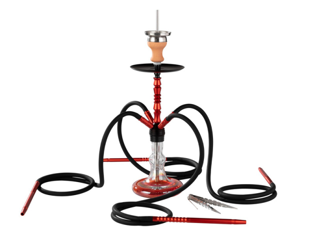 Shisha "Super Heroes", rot-schwarz, Clicksystem, ca. 60 cm, 3 Schläuche