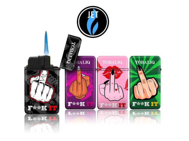 Sturmfeuerzeuge "F**CK IT" Jet-Flame, 4-fach sortiert, 20er Display