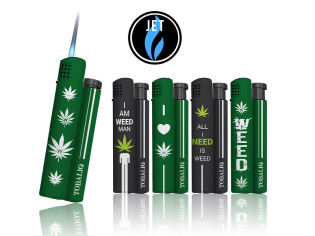 Sturmfeuerzeuge "Weed Needed" Jet-Flame, 5-fach sortiert, 25er Display