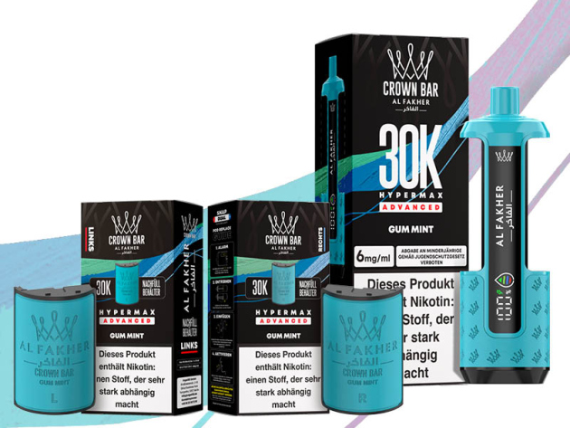 Al Fakher 30K Hyper Max Pods und Basisgerät - Advanced - Big Puffs - Gum Mint (Kaugummi, Minze) - 6 mg - 30.000 Züge