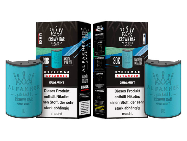 Pods (1x links & 1x rechts) - Al Fakher 30K Hyper Max - Advanced - Big Puffs - Gum Mint (Kaugummi, Minze)