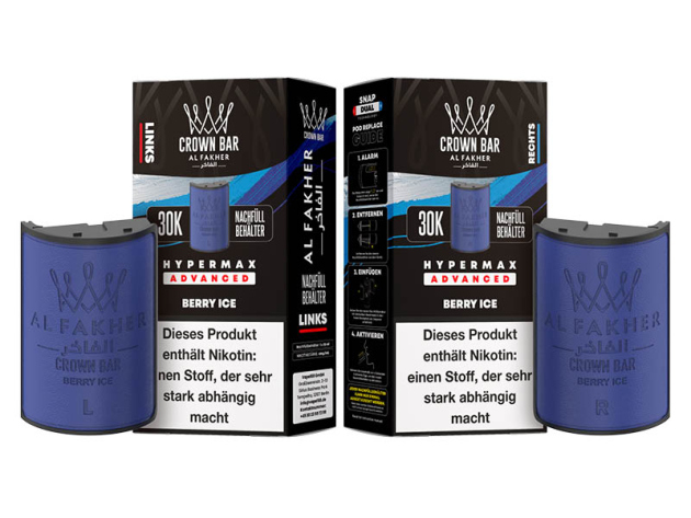 Pods (1x links & 1x rechts) - Al Fakher 30K Hyper Max - Advanced - Big Puffs - Berry Ice (Beeren Eis)