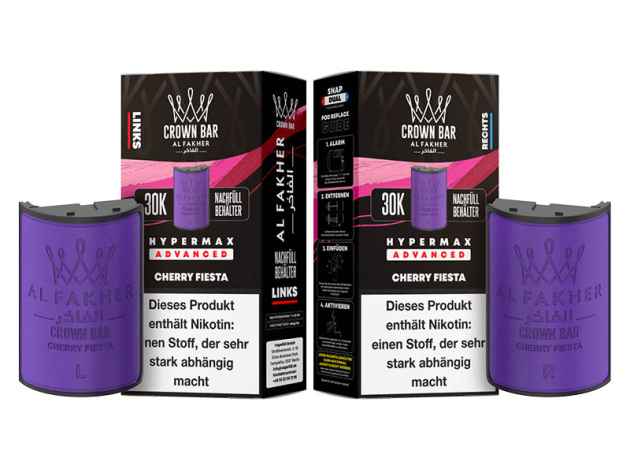 Pods (1x links & 1x rechts) - Al Fakher 30K Hyper Max - Advanced - Big Puffs - Cherry Fiesta (süße Kirsche)