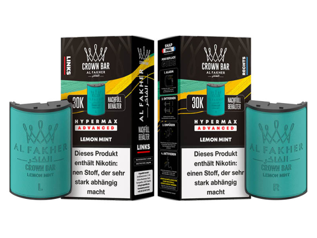 Pods (1x links & 1x rechts) - Al Fakher 30K Hyper Max - Advanced - Big Puffs -  Lemon Mint (Zitrone, Minze)