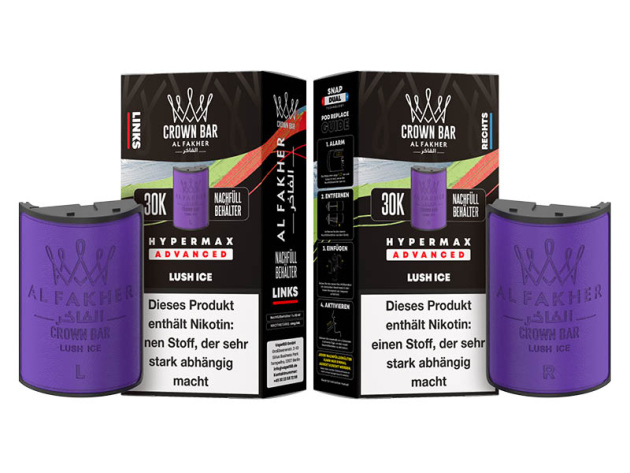 Pods (1x links & 1x rechts) - Al Fakher 30K Hyper Max - Advanced - Big Puffs - Lush Ice (Wassermelone, Eis)