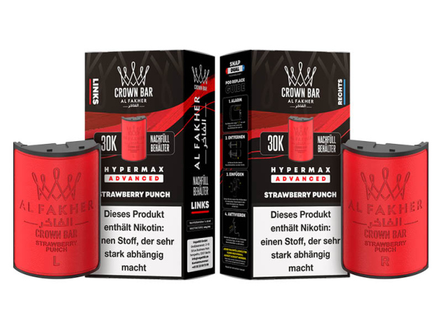 Pods (1x links & 1x rechts) - Al Fakher 30K Hyper Max - Advanced - Big Puffs - Strawberry Punch (Erdbeere)