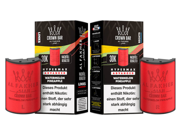 Pods (1x links & 1x rechts) - Al Fakher 30K Hyper Max - Advanced - Big Puffs - Watermelon Pineapple (Wassermelone, Ananas)