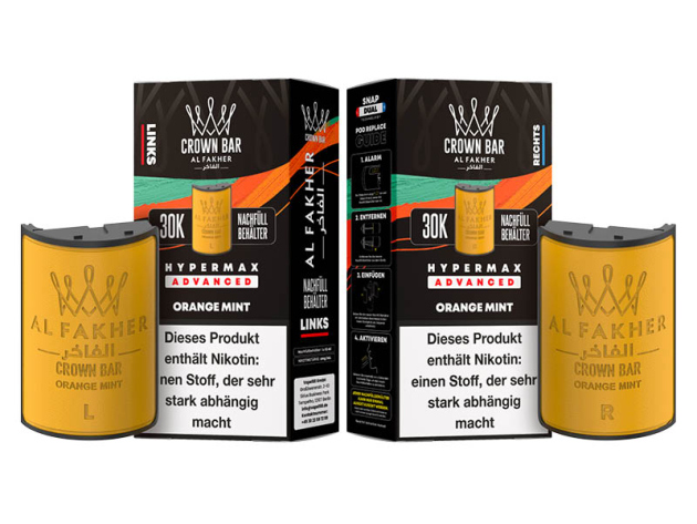 Pods (1x links & 1x rechts) - Al Fakher 30K Hyper Max - Advanced - Big Puffs - Orange Mint (Orange, Minze)