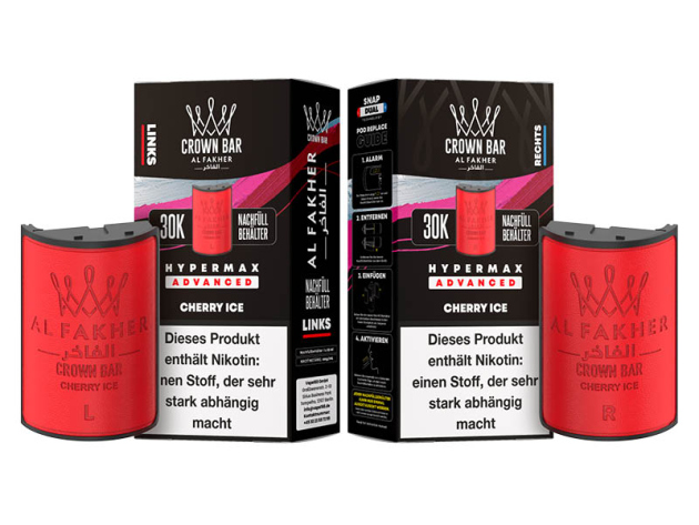 Pods (1x links & 1x rechts) - Al Fakher 30K Hyper Max - Advanced - Big Puffs - Cherry Ice (Kirsche, Eis)