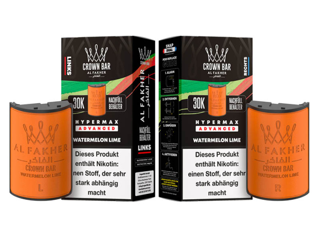 Pods (1x links & 1x rechts) - Al Fakher 30K Hyper Max - Advanced - Big Puffs - Watermelon Lime (Wassermelone, Limette)
