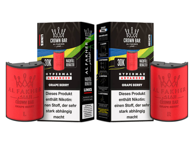 Pods (1x links & 1x rechts) - Al Fakher 30K Hyper Max - Advanced - Big Puffs - Grape Berry (Traube, Beeren)
