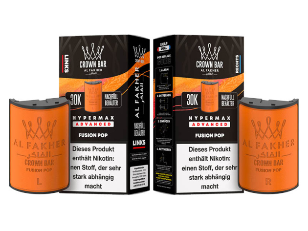 Pods (1x links & 1x rechts) - Al Fakher 30K Hyper Max - Advanced - Big Puffs - Fusion Pop (Beeren, trop. Früchte, Bonbon)