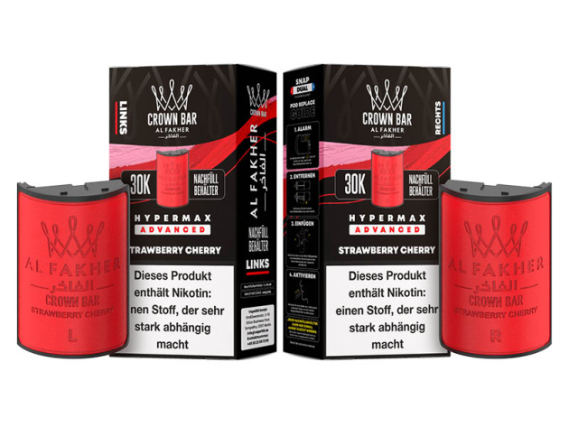 Pods (1x links & 1x rechts) - Al Fakher 30K Hyper Max - Advanced - Big Puffs - Strawberry Cherry (Erdbeere, Kirsche)