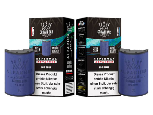 Pods (1x links & 1x rechts) - Al Fakher 30K Hyper Max - Advanced - Big Puffs - Ice Blue (kühles Menthol)