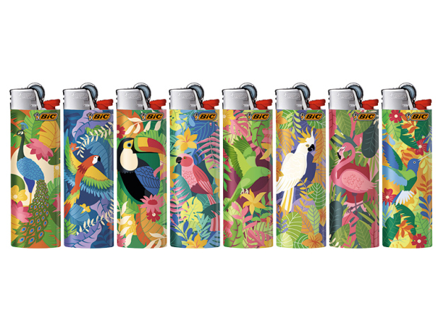 BIC Maxi J26 "Birds" Reibrad Feuerzeuge, 50er Display