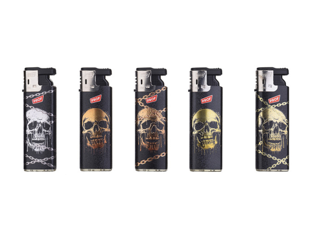 Elektrofeuerzeuge "CHAINED SKULL" 3D Effekt; 5-fach sortiert; 50er Display