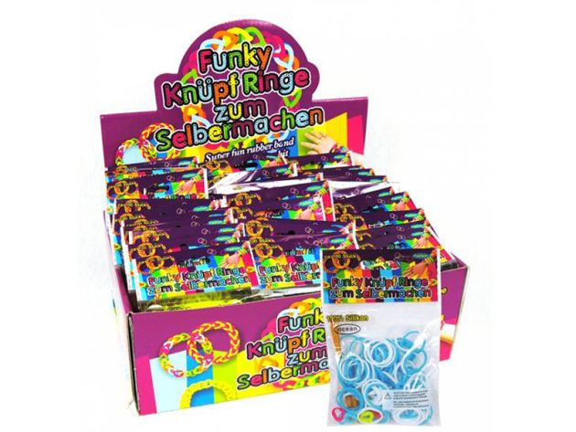 Funky Knotting Rings 100p bag Display Light Blue-White