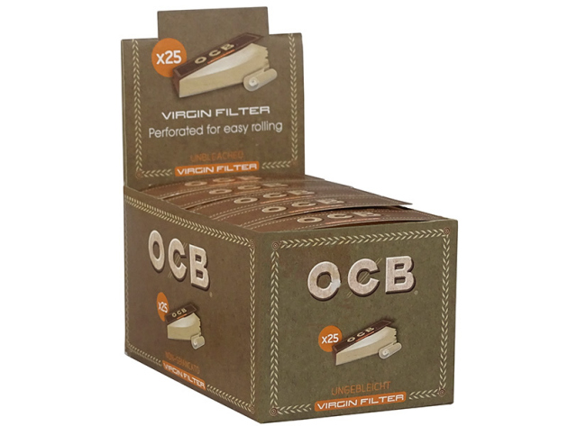 OCB Filter Tips Virgin unbleached 25 booklets each 50 Tips