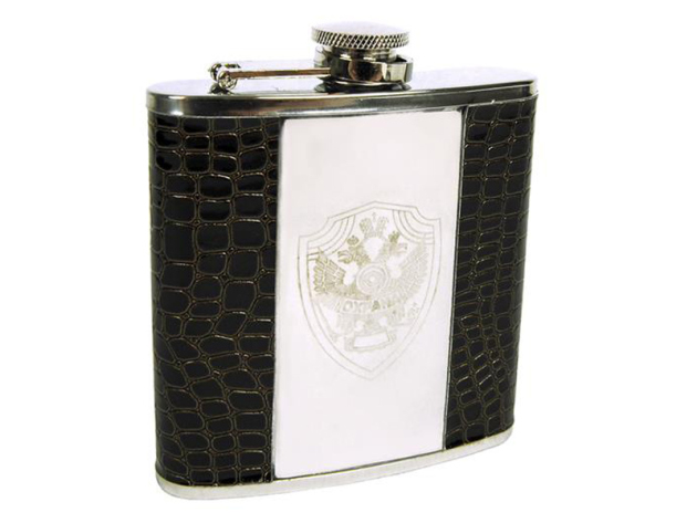 Flachmann "Wappen & Kroko-Optik Dunkelbraun" 6oz