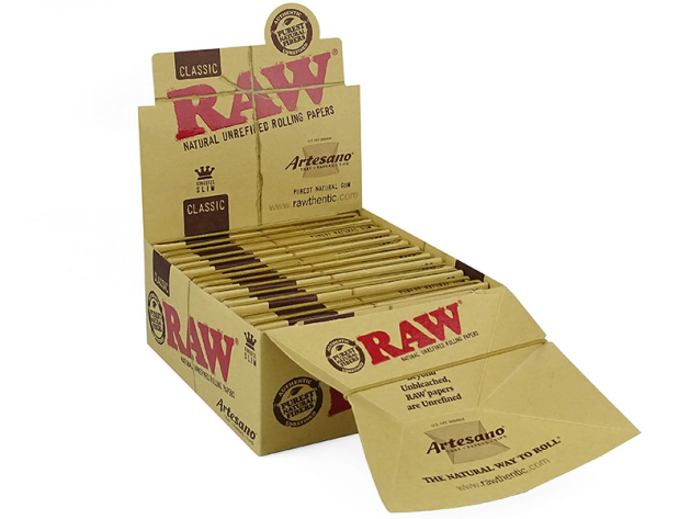 RAW Artesano Classic King Size Slim + Tips + Drehunterlage, 15 Hefte je 32 Blatt + 32 Tips + 1 Tray