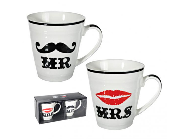 Porzellan-Becher, Mr & Mrs, ca. 10 x 9 cm