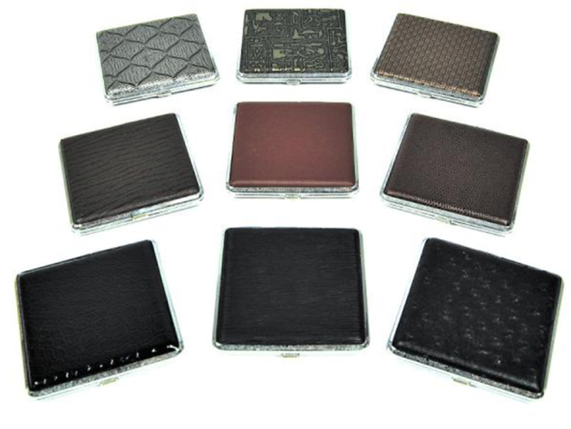 Cigarette Case display 12x "Design-Gemischt"  with rubber band, capacity: 20 cigs.